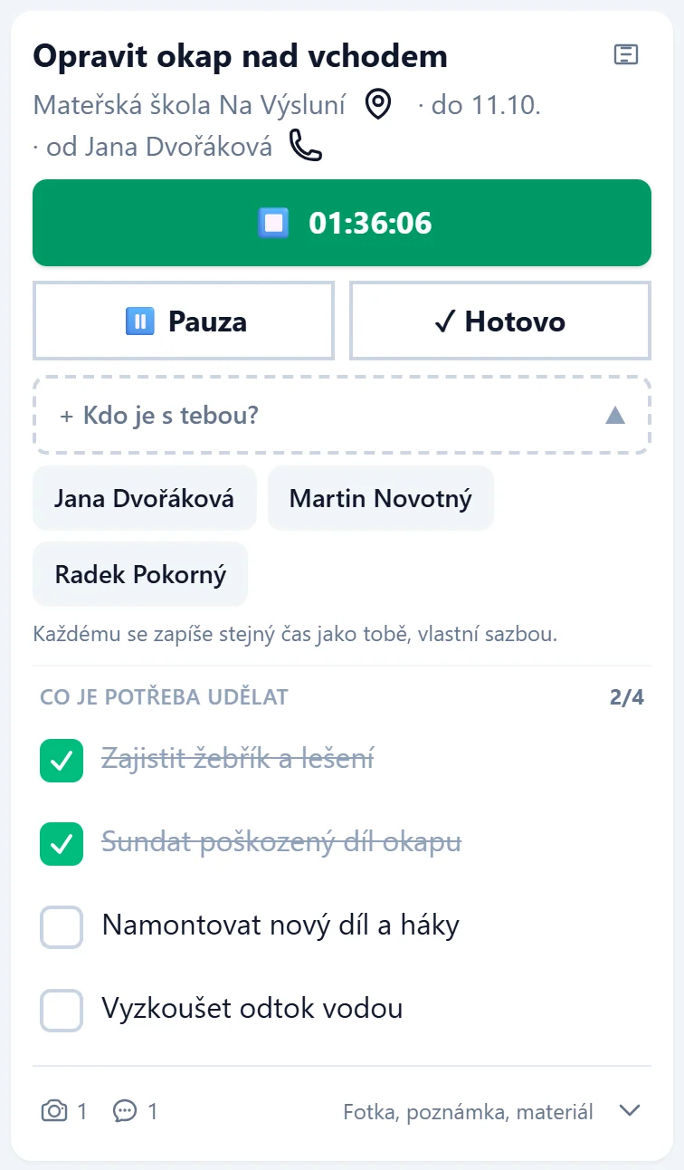 Rozbalená volba Kdo je s tebou: nabídka kolegů Jana Dvořáková, Martin Novotný a Radek Pokorný a věta, že každému se zapíše stejný čas